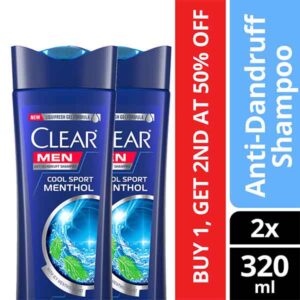 Clear Men Anti Dandruff Shampoo Cool Sport Menthol 320ml Special Offer X2