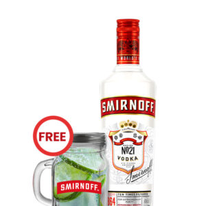 Smirnoff Vodka 700ml with Free Smirnoff Mason Jar Glass