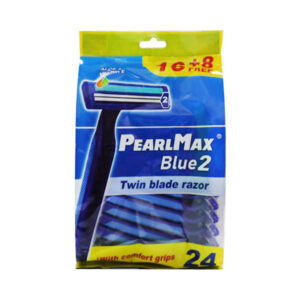 Twin Stainless Steel Blade Plus Fixed Head with Lubricating Strip Plus Rubber Handle (16 Plus 8 Free) Blue