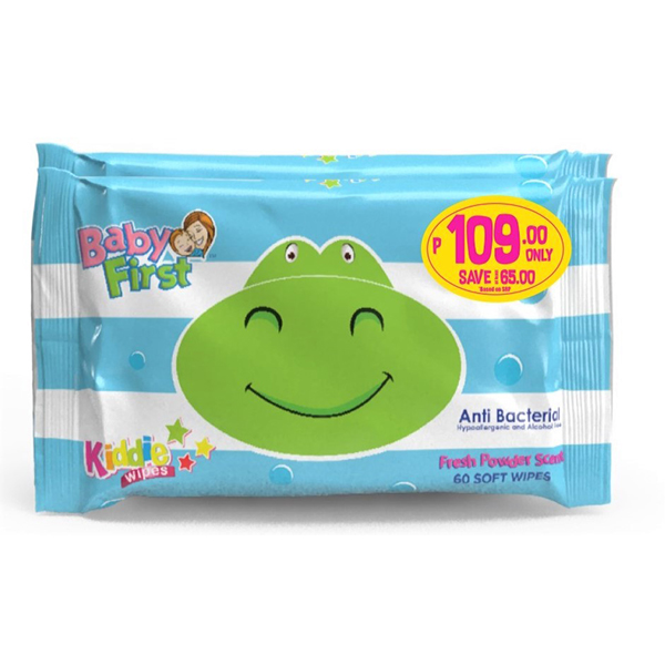 Baby First Kiddie Wipes 60Pulls Fresh Powder Scent 2Pcs