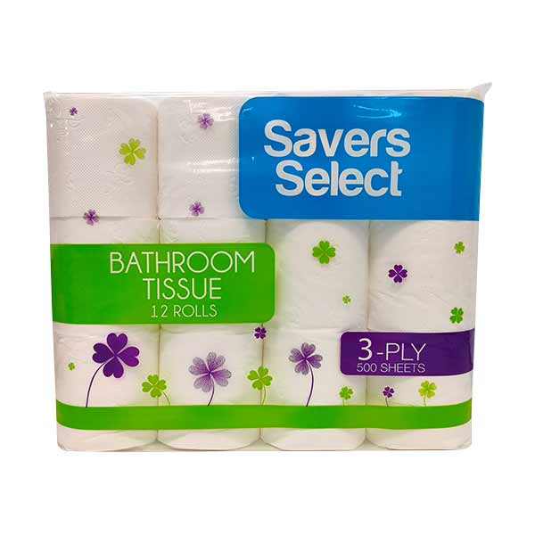 Savers Select Bathroom Tissue 3-Ply 500 Sheet 12 Rolls