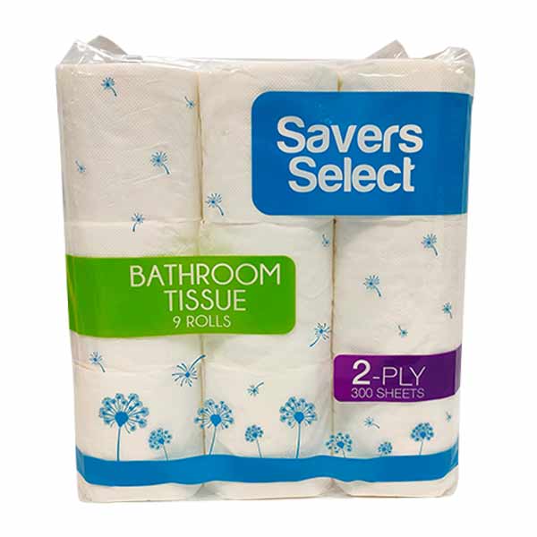 Savers Select Bathroom Tissue 2Ply 300 Sheet 9 Rolls