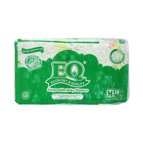 EQ Colors Powder Scented Core Disposable Baby Diapers Medium 38's