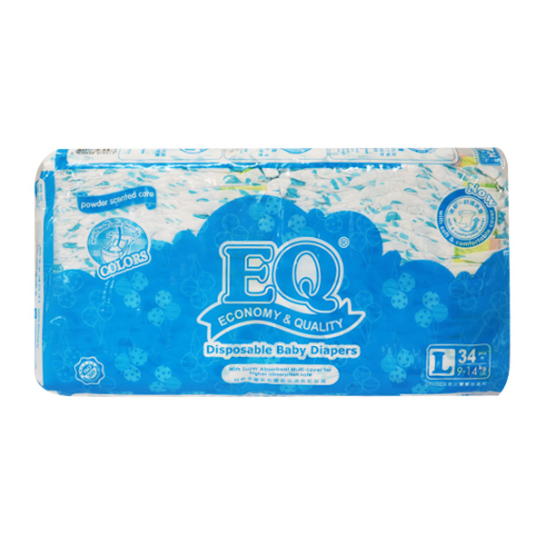 EQ Colors Powder Scented Core Disposable Baby Diapers Large 34's
