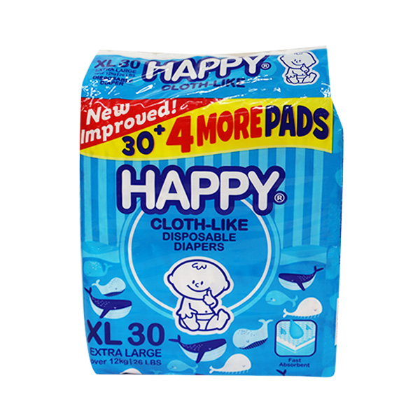 Happy Cloth Like Disposable Baby Diapers XL 30's