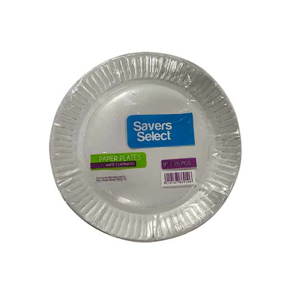 Savers Select 9" White Paper Plate Laminated 25Pcs