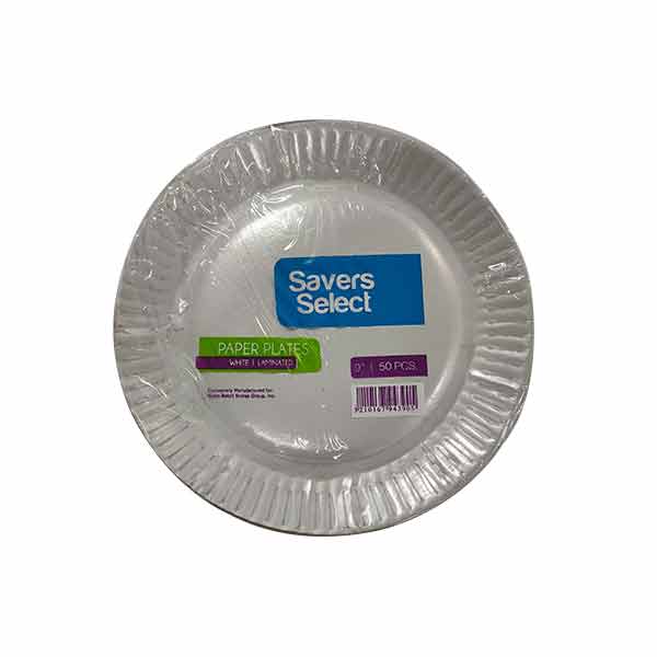 Savers Select 9" White Paper Plate Laminated 50pcs