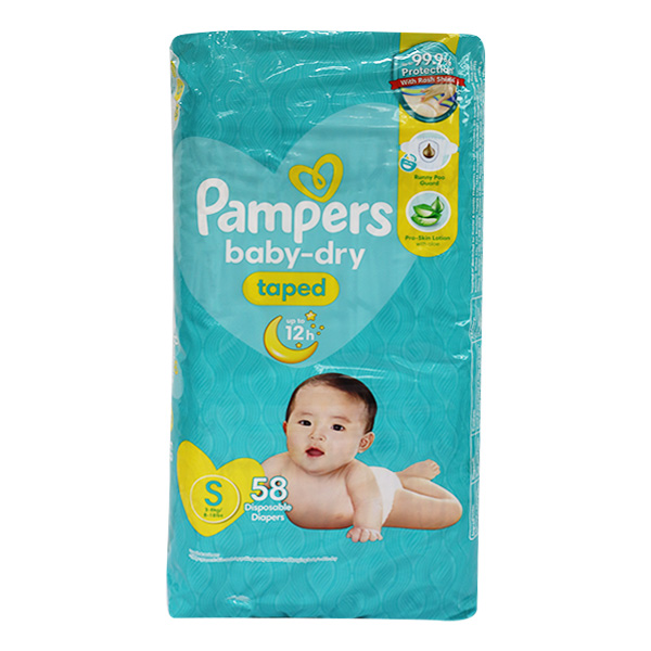 Pampers Baby Dry Taped Disposable Diapers Small 58's