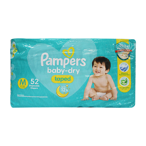 Pampers Baby Dry Taped Disposable Diapers Medium 52's