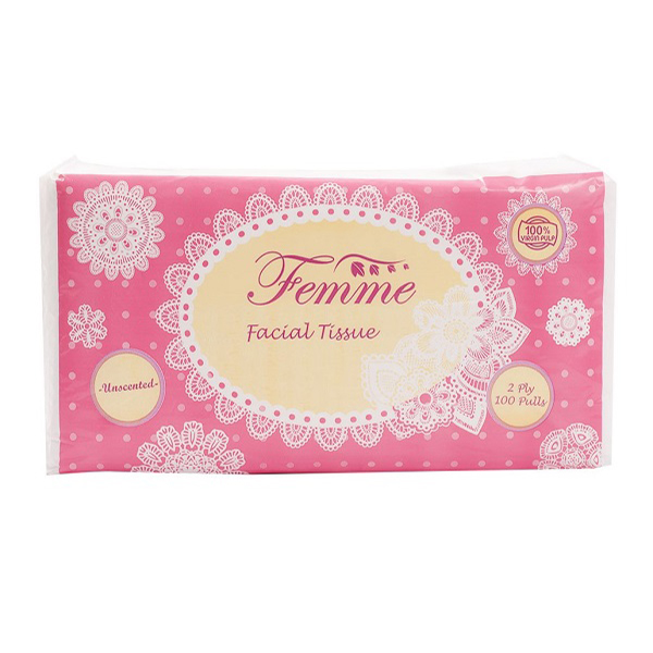 Femme 2Ply Facial Tissue Big Travel Pack 100 Pulls