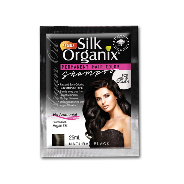 Silk Organix Permanent Hair Color Shampoo Natural Black 25ml