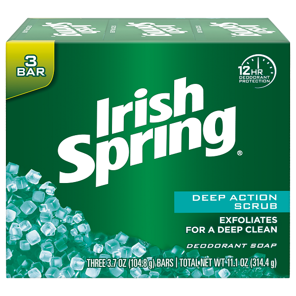 Irish Spring Deodorant Bar Soap Deep Action Scrub 3 Bar 3.7Oz