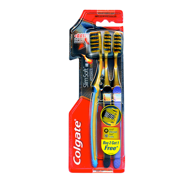 Colgate Toothbrush Slim Soft Charcoal Gold 2+1