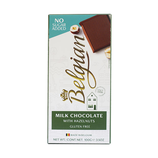 The Belgian No Sugar Added Milk Choco N Hazelnuts 100g