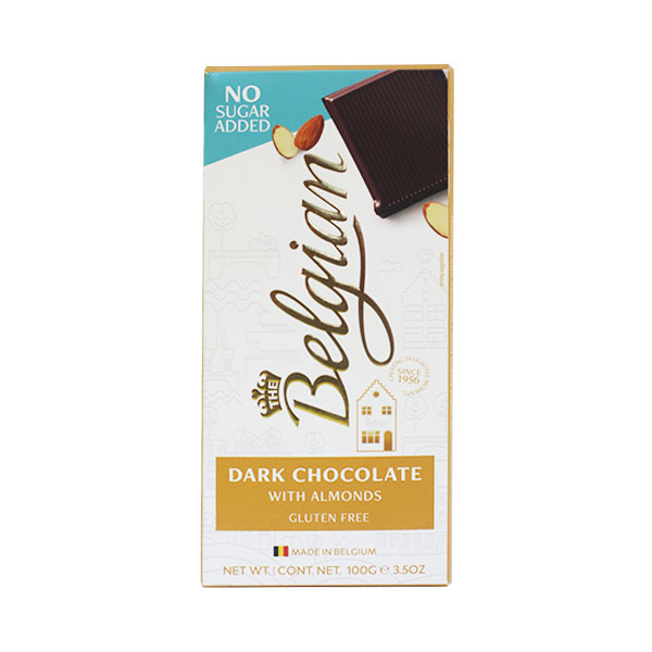 The Belgian No Sugar Added Dark Choco With Almonds 100g