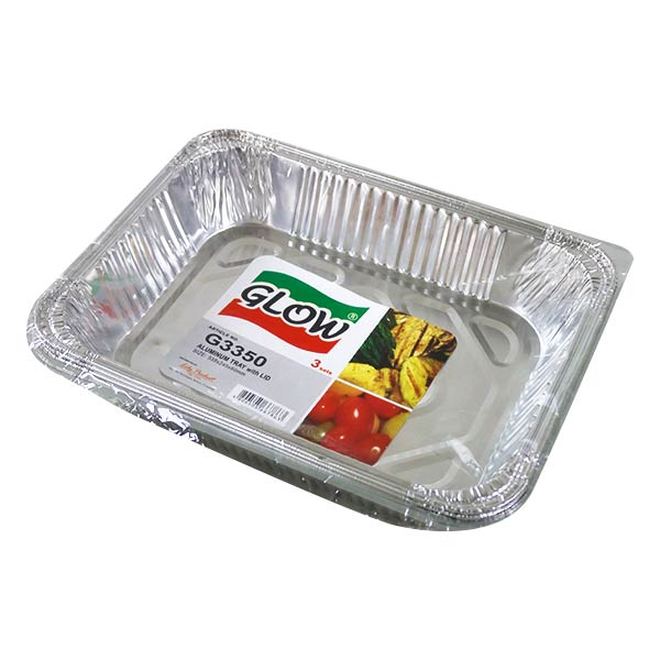 Glow Aluminum Tray Rectangular With Lid (33.5x24.50x6cm) 3's