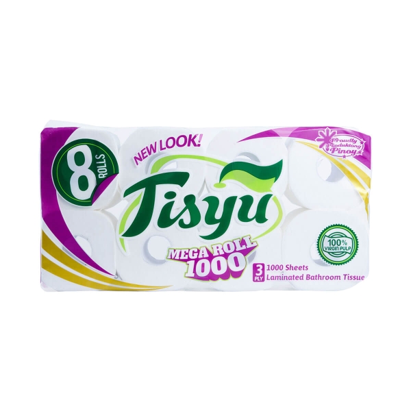 Tisyu Mega 3Ply Toilet Paper 1000 Sheets (8 Rolls)