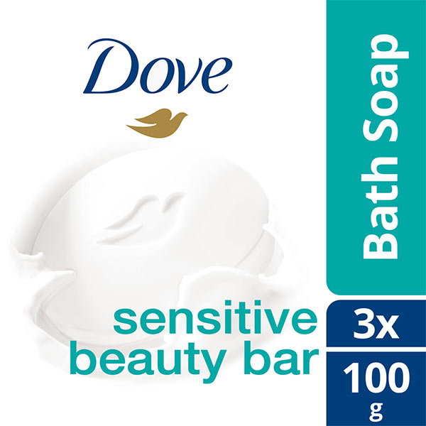 Dove Sensitive Beauty Bar with 1/4 Moisturising Cream 3 x 90g