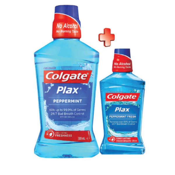 Colgate Plax Peppermint (Light Blue) 500ml + Free Plax Peppermint 250ml