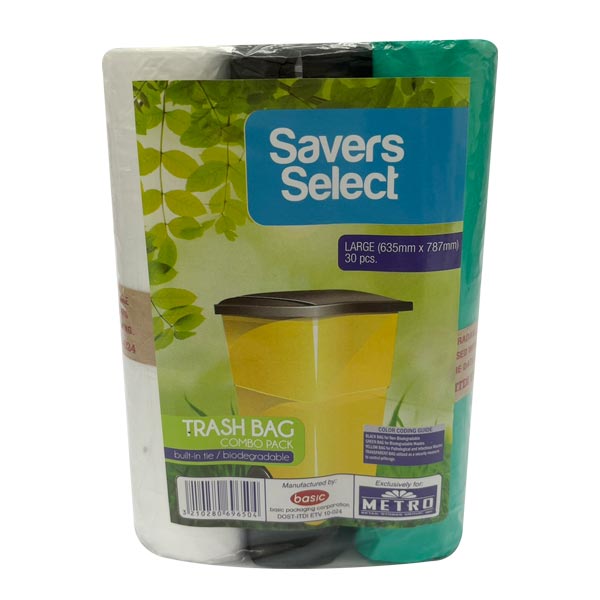 Savers Select Trash Bags Rolled Black,Green,Natural Large 25"x31" 10'S/30