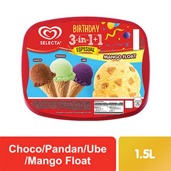 Selecta Ice Cream 3in1+1 Choco-Pandan-Ube-Mango Float 1.5L