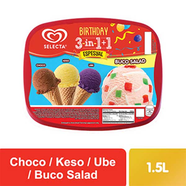 Selecta Ice Cream 3in1+1 Choco-Keso-Ube-Buco Salad 1.5L