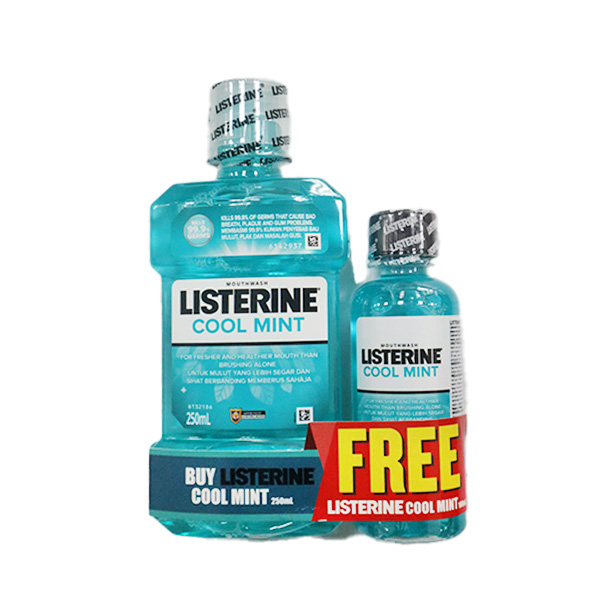Listerine Coolmint Mouthwash 250ml + Free Coolmint 100ml (Pack of 8)