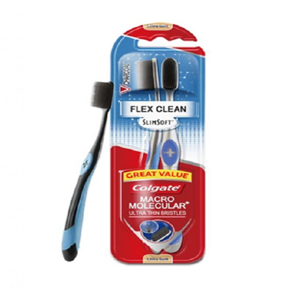Colgate Slim Soft Flex Clean Charcoal Toothbrush Twinpack(Ultra Soft)