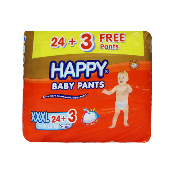Happy Baby Pants Disposable Baby Diapers XXXL 24's + 3 Pants