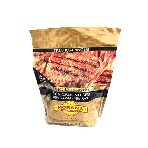Morans Premium Angus Frozen Patties 85/15 Net Wt. 2 Lb