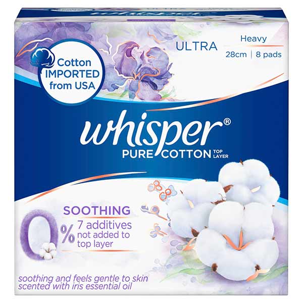 Whisper Pure Cotton Soothing Long 8S