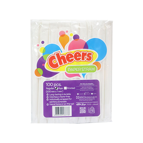 Cheers Paper Straw Regular Plain 7 x 200mm Individually Wrapped 100pcs/pack