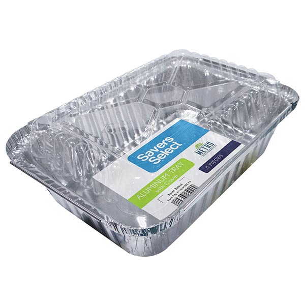 Savers Select Aluminum Trays with Plastic Cover Rectangular Single Serve Pan G1805 (18X13.5X5cm) 5's