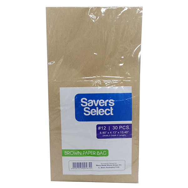 Savers Select Brown Kraft Paper Bag #12 30'S