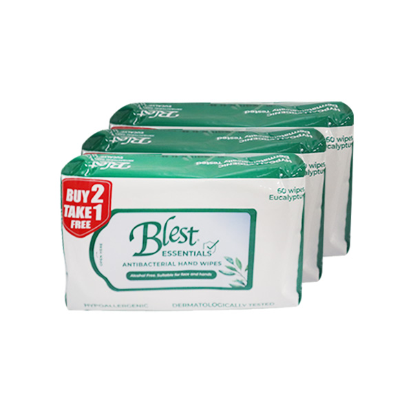 Blest Anti‑Bacterial Hand Wipes 60s Eucalyptus (2+1)