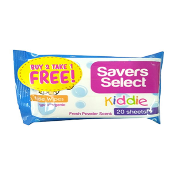 Saver Select Kiddie Wipes 20s Fresh Powder 2 Plus 1
