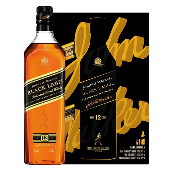 Johnnie Walker Black 1ltr Festive gift Pack