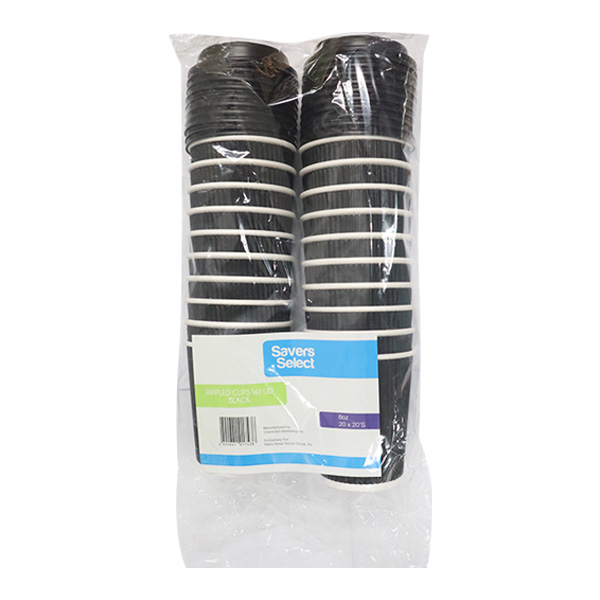 Savers Select Rippled Cups with Lid 8oz Black 20s/20
