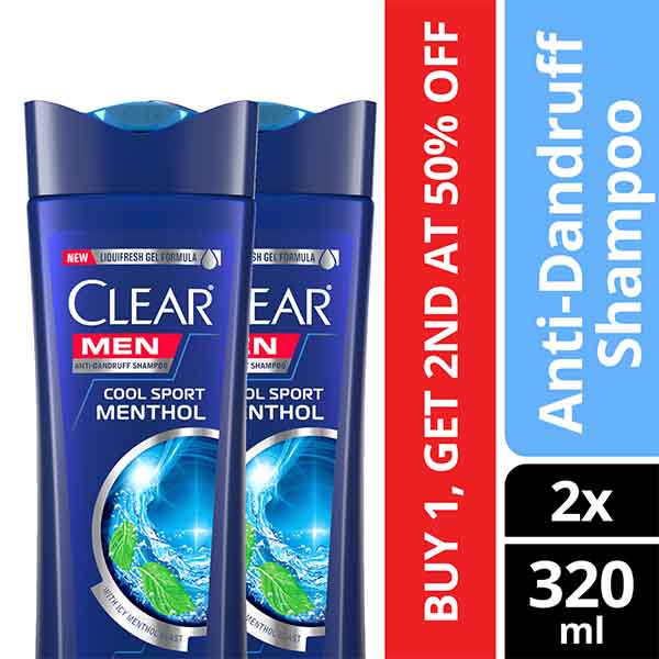 Clear Men Anti Dandruff Shampoo Cool Sport Menthol 320ml Special Offer X2