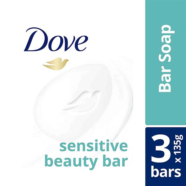 Dove Sensitive Beauty Bar with 1/4 Moisturising Cream 3 x 135g