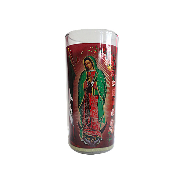 Candle Religio Comet Glass Our Lady Guadalupe 5.5 Inch