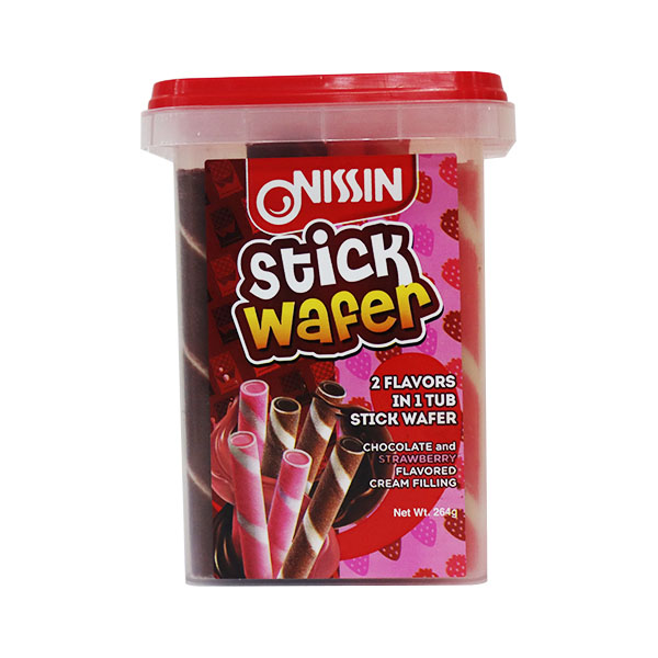 Nissin Stick Wafer Tub Chocolate and Strawberry 264g