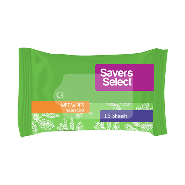 Savers Select Cleansing Wet Wipes Fresh Scent 15 Sheets