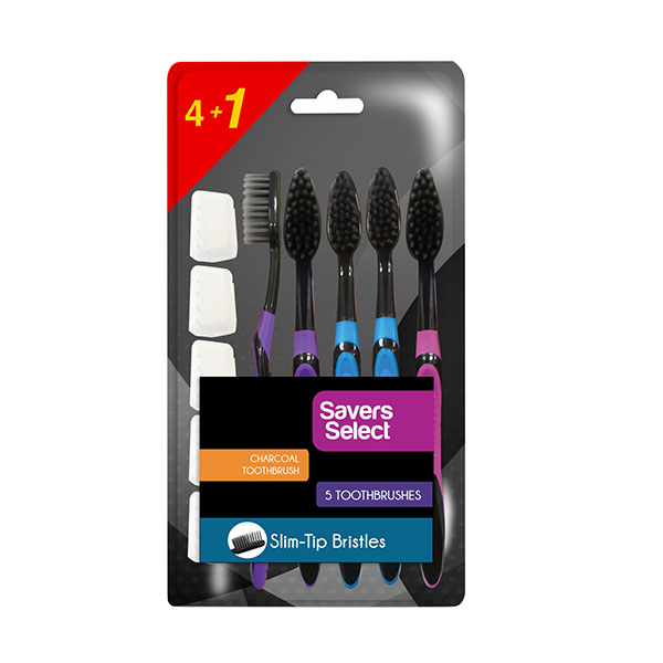 Savers Select Charcoal Toothbrush by 5's with Cap