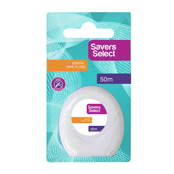 Savers Selects White Dental Tape Floss 50m