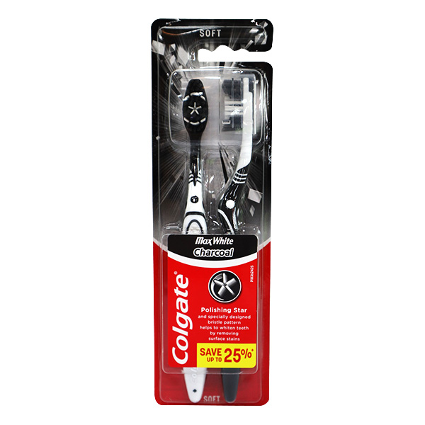 Colgate Max White Charcoal Soft Toothbrush 2 Pack