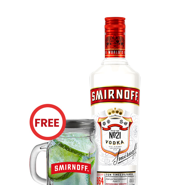 Smirnoff Vodka 700ml with Free Smirnoff Mason Jar Glass