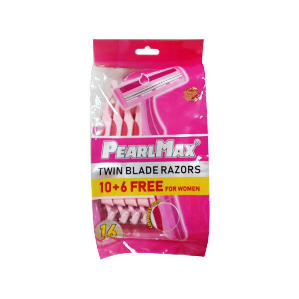Twin Stainless Steel Blade Plus Fixed Head with Lubricating Strip Plus Rubber Handle (10 Plus 6 Free) Pink