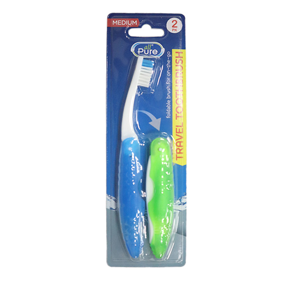 All Pure Toothbrush Travel Foldable Assorted Blue N Green 2pk