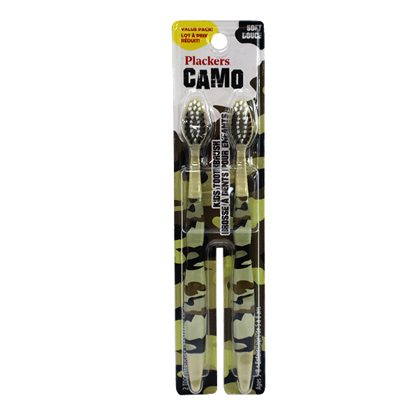 Plackers Camo Kids Soft Toothbrush 2 Pack